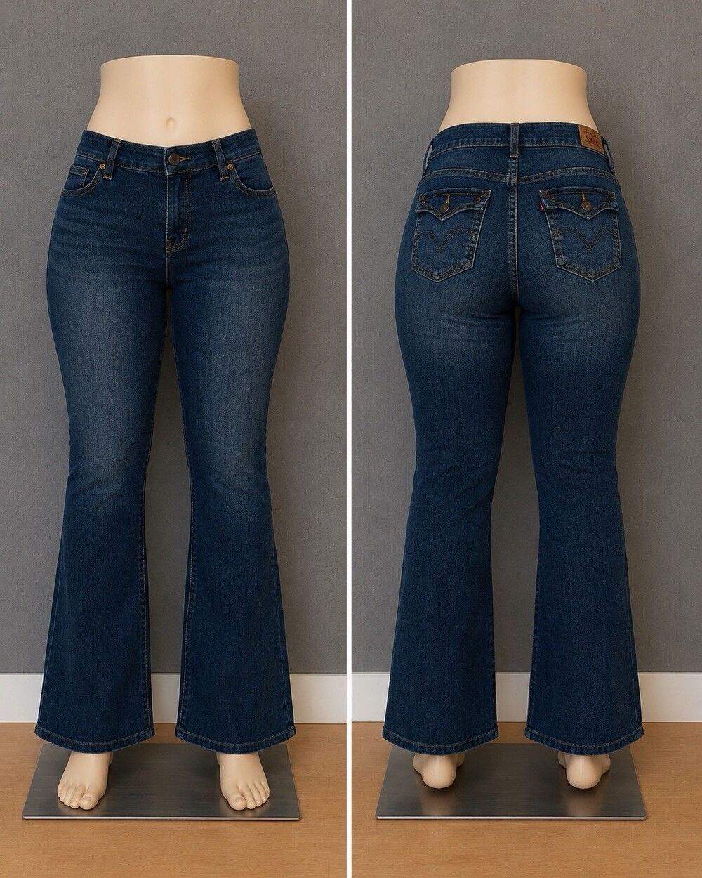 Levis 515 Bootcut Jeans Womens 14M Blue Stretch Denim Studded Flap Pocket Y2K